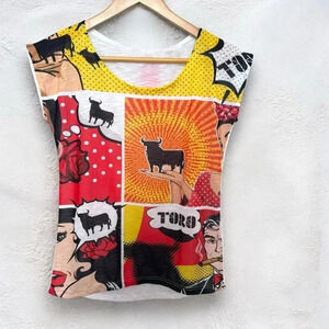 NWT Y2K dead stock Spanish toro pop  art shirt graphic S